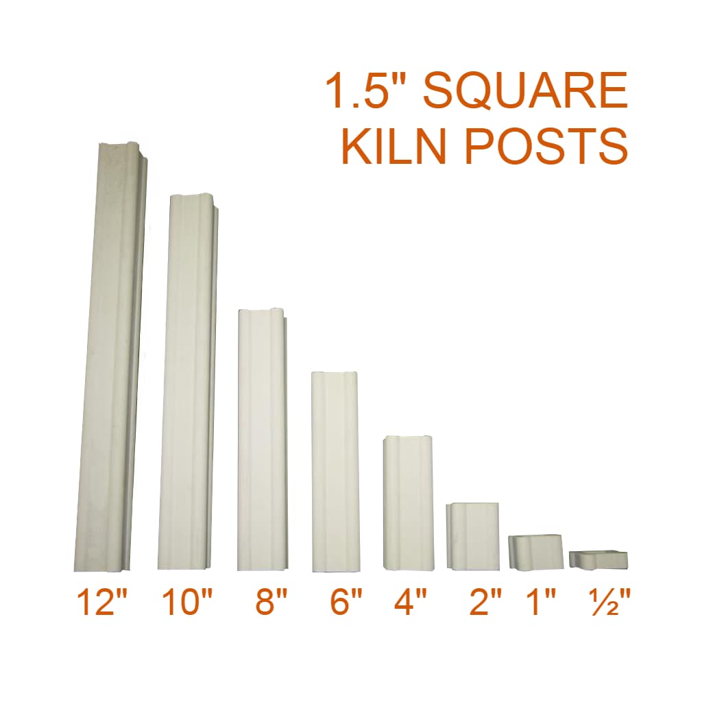 Jen-Ken Kilns 1.5" square kiln posts next to one another from 1/2" to 12" in height