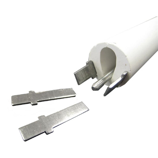 two kiln sitter cone supports and close up of supports inside a kiln sitter tube