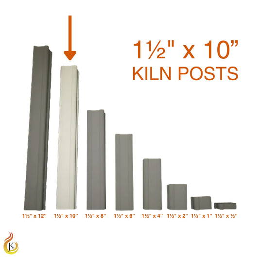 Jen-Ken Kilns 1.5 inch by 10 inch kiln post highlighted clearly with dimmed background posts. Orange arrow and text identify the post.