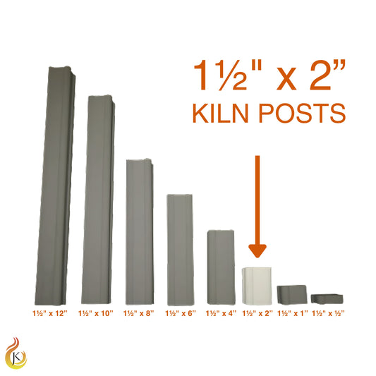 1.5 inch by 2 inch kiln post from Jen-Ken Kilns highlighted in full color. Other kiln posts are dimmed. Orange arrow and label point to the selected post.
