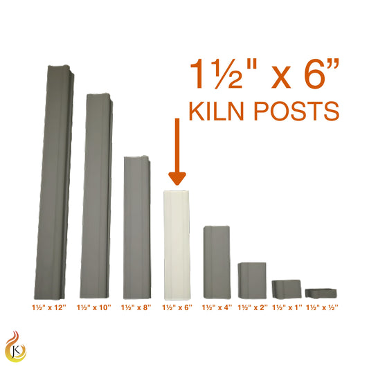 1.5 inch by 6 inch kiln post from Jen-Ken Kilns highlighted with full brightness. Orange arrow and size label point to the selected post.