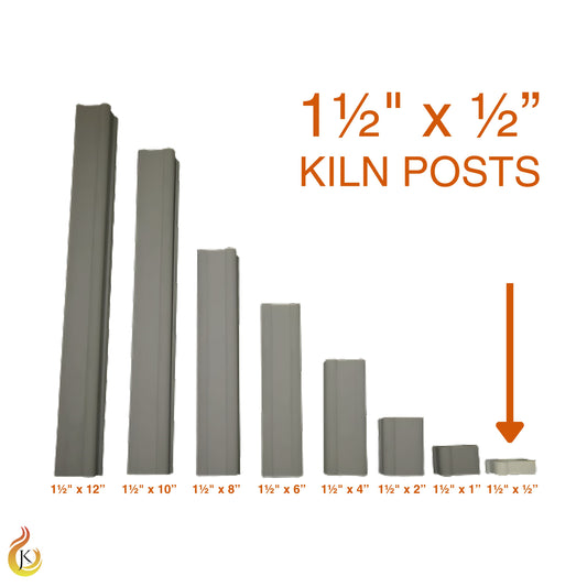 Jen-Ken Kilns 1.5 inch by ½ inch square ceramic kiln post highlighted with full brightness. Other posts are dimmed. Orange text and arrow point to the featured post.