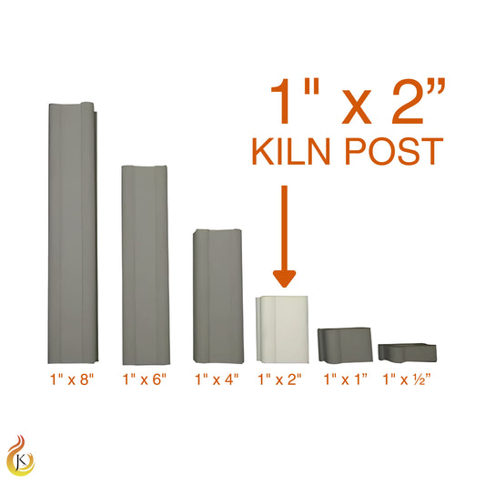 Jen-Ken Kilns 1 inch by 2 inch square kiln post highlighted in full brightness. Other kiln posts are dimmed. Orange text and arrow point to the post.