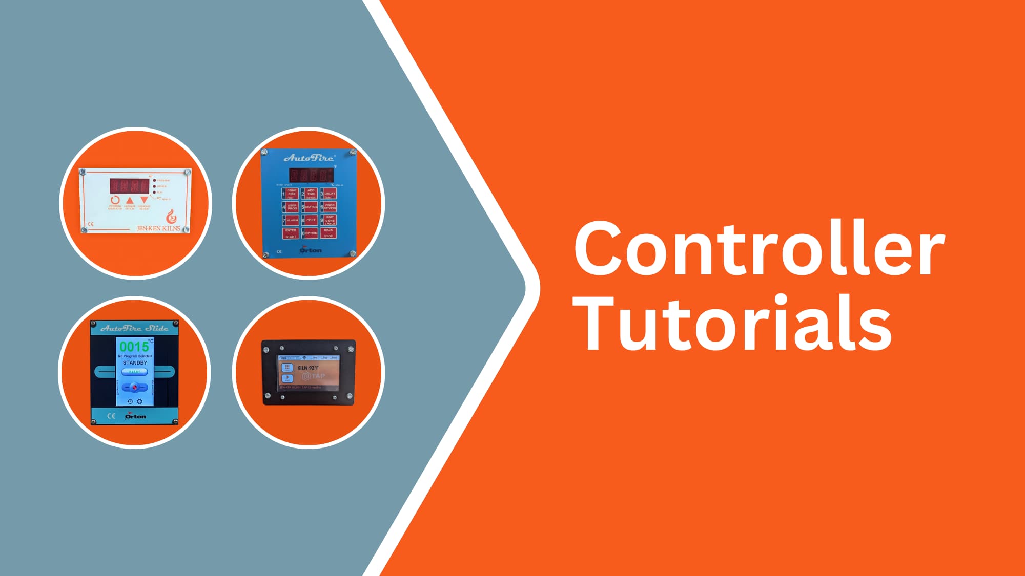 Jen-Ken Kilns  graphic showing four kiln controllers with the words "controller tutorials"