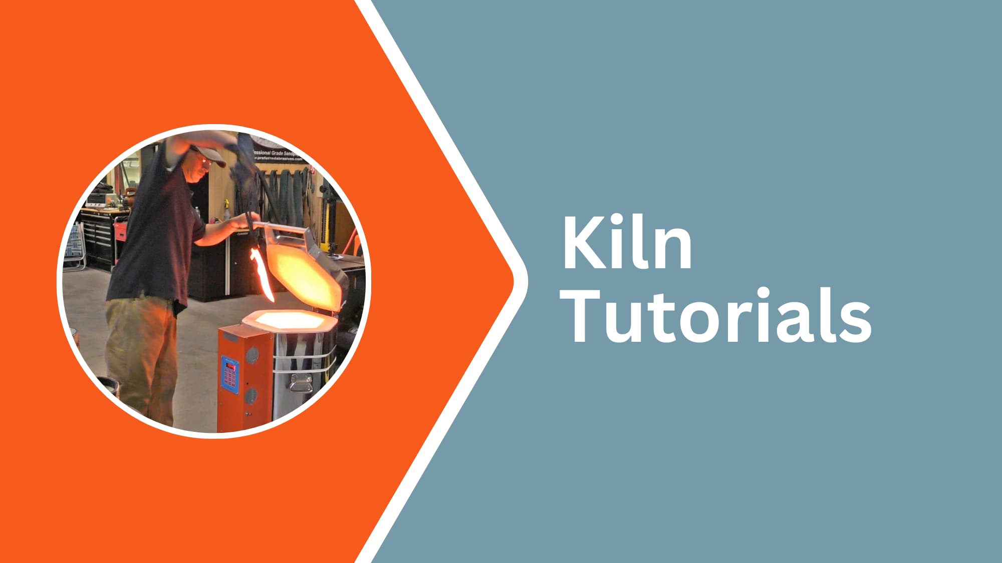 Jen-Ken Kilns graphic with a man pulling a hot blade from a knife kiln with the words "kiln tutorials"