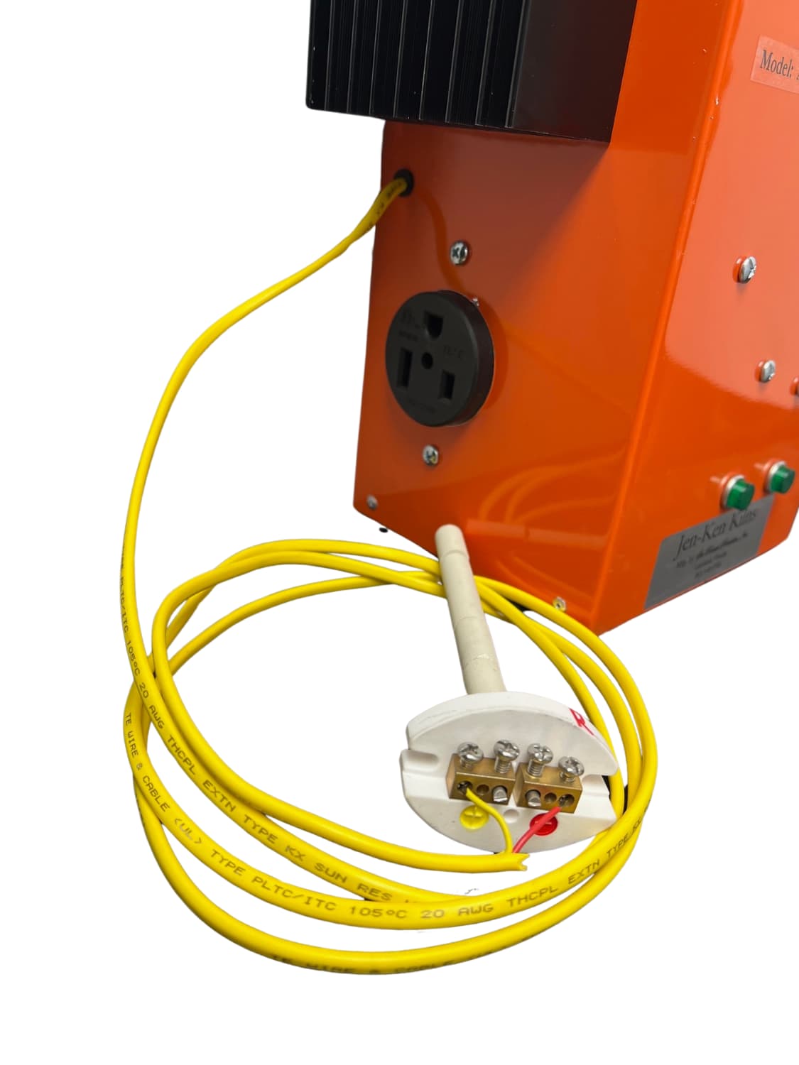 Jen-Ken Kilns Orton AutoFire 4000 12-Button Controller with thermocouple: closeup of thermocouple and wire