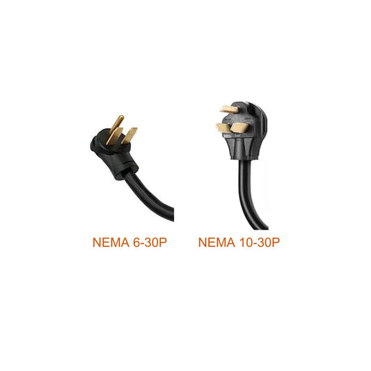 Jen-Ken Kilns power cord closeup of NEMA 6-30P and 10-30P plugs