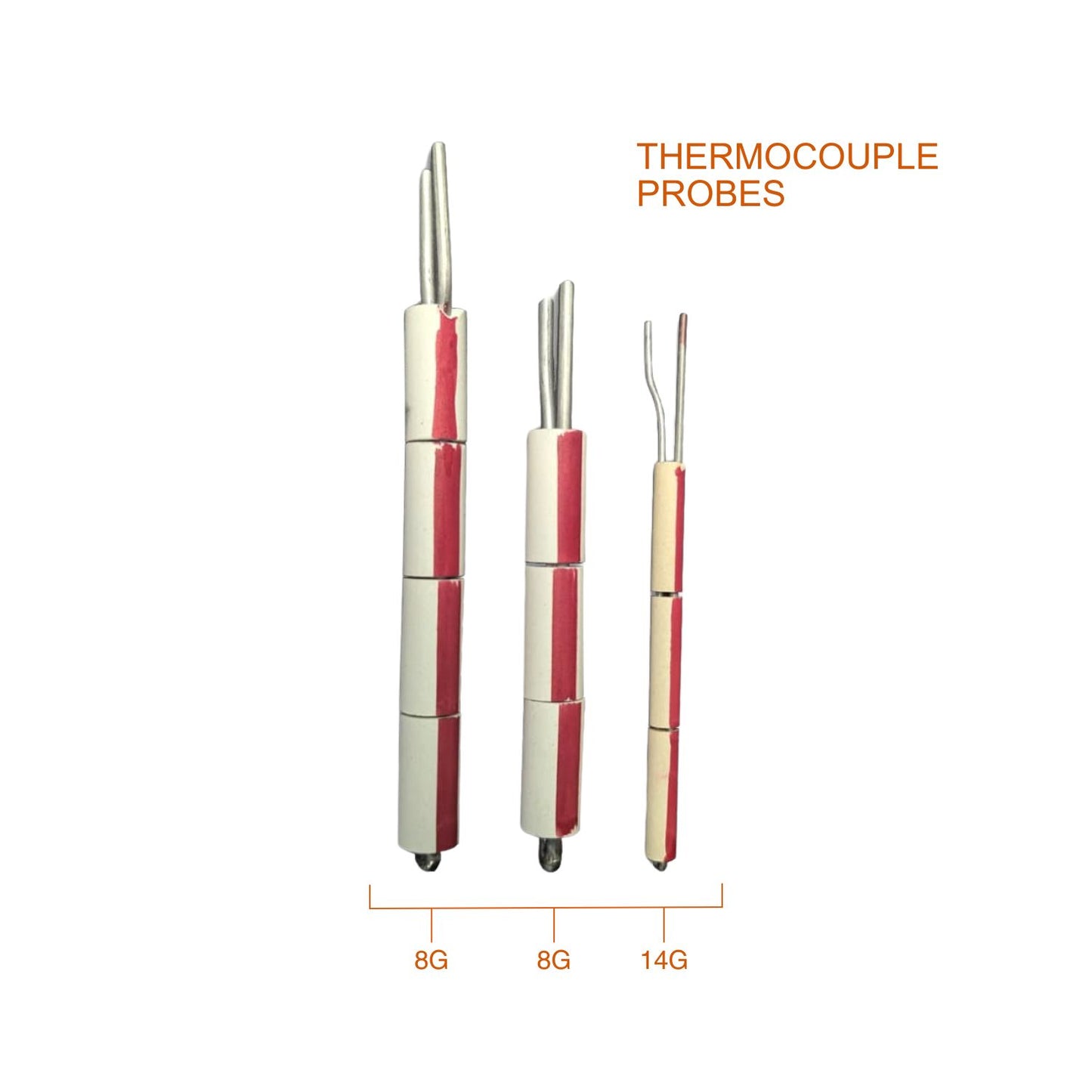 small, medium, and large thermocouple probes next to one another 