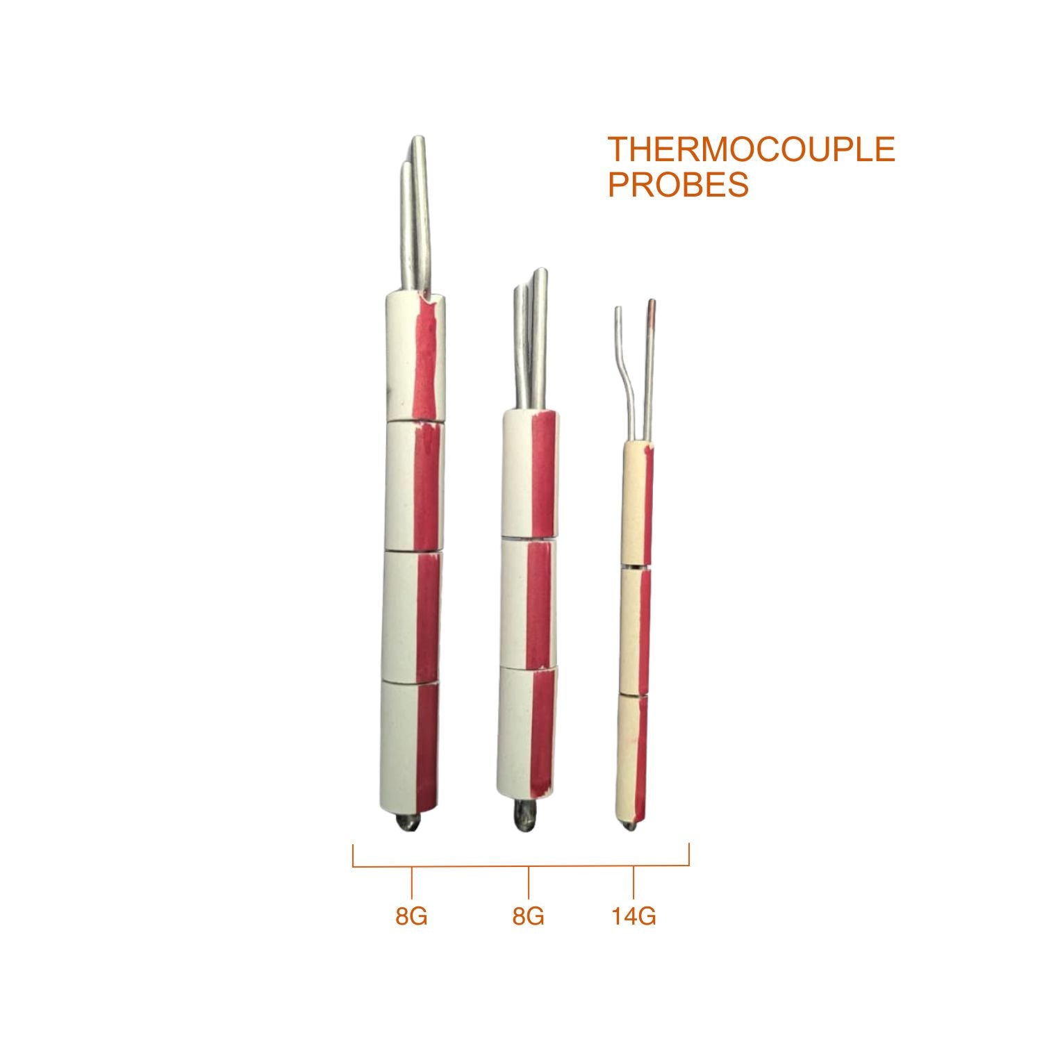small, medium, and large thermocouple probes next to one another 